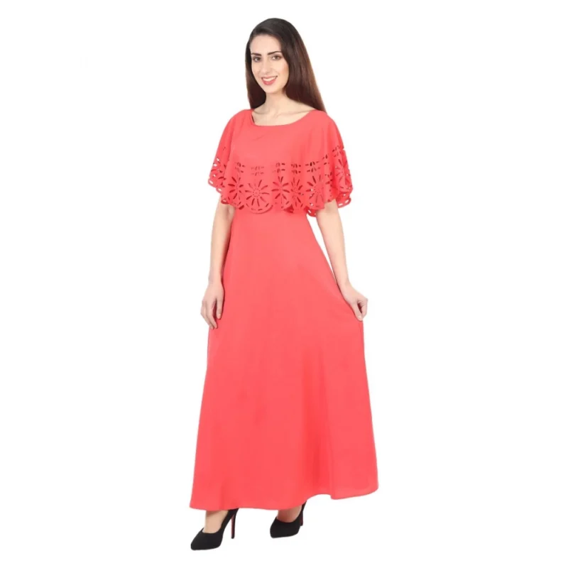 Generic Women's Crepe Solid Sleeveless Full Length Gown(Red) - Image 2