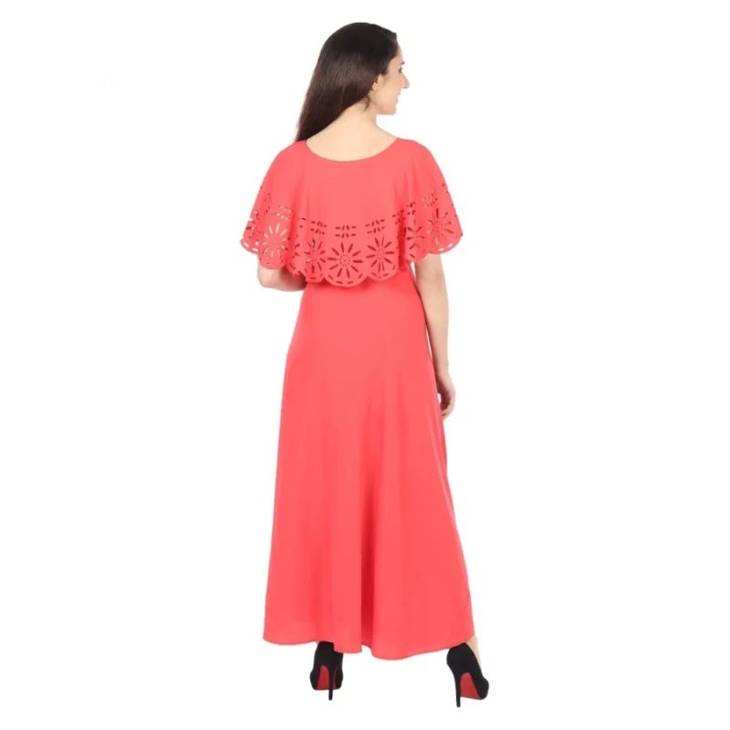 Generic Women's Crepe Solid Sleeveless Full Length Gown(Red) - Image 5