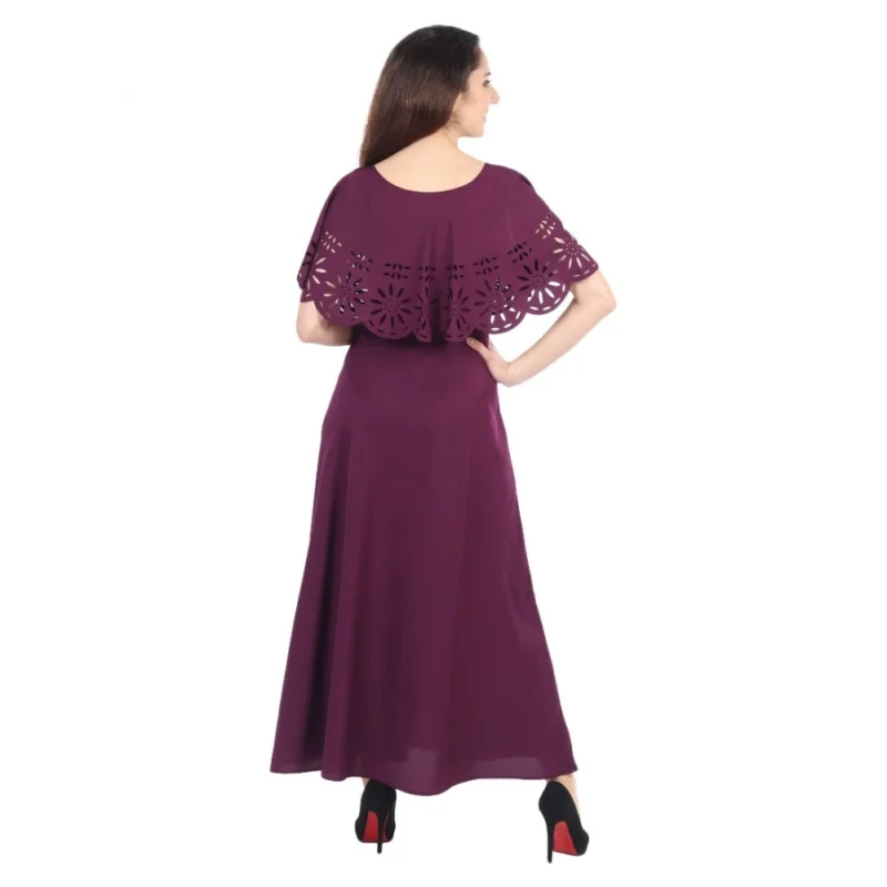 Generic Women's Crepe Solid Sleeveless Full Length Gown(Maroon) - Image 3
