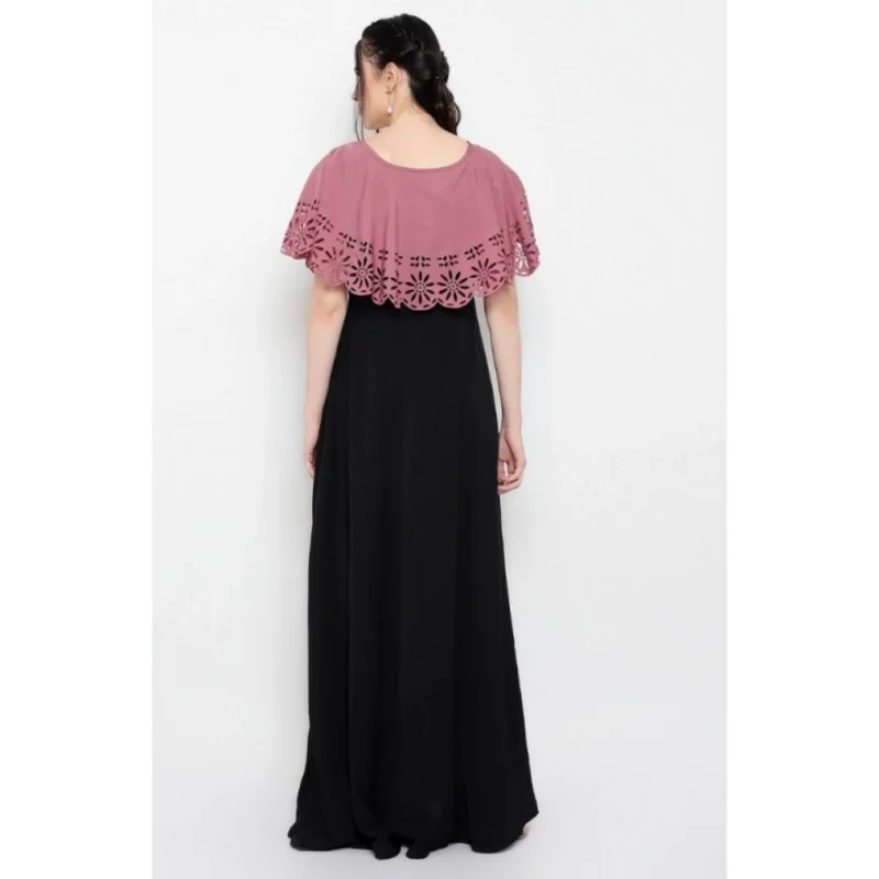Generic Women's Crepe Solid Sleeveless Full Length Gown(Peach Black) - Image 5