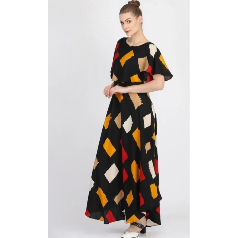 Generic Women's Crepe Printed Half Sleeves Full Length Gown(Multi) - Image 2