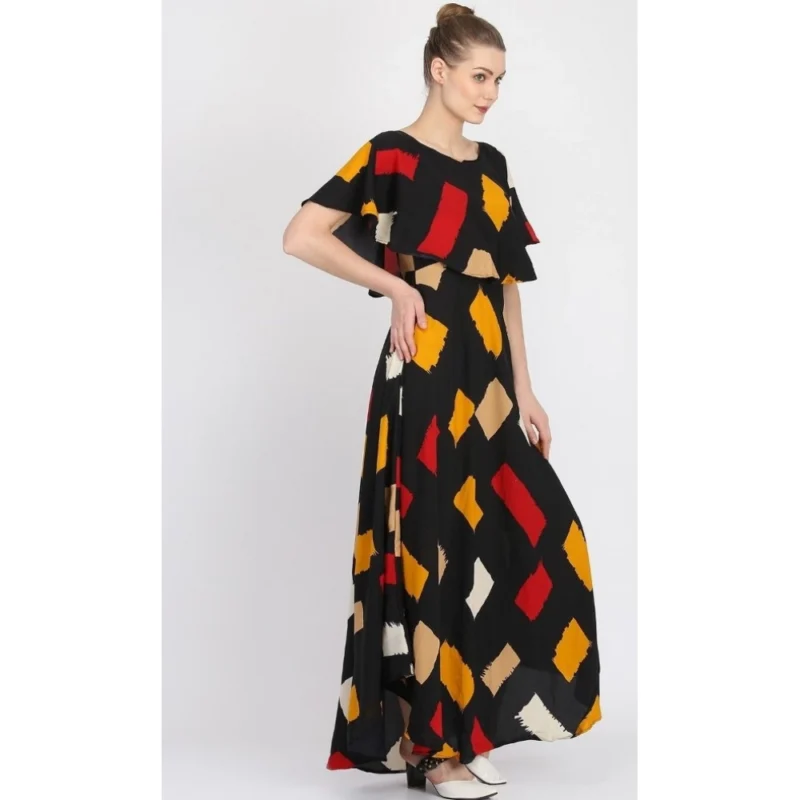 Generic Women's Crepe Printed Half Sleeves Full Length Gown(Multi) - Image 6