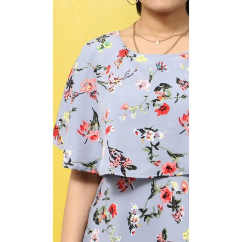 Generic Women's Crepe Floral Half Sleeves Full Length Gown(Light Grey) - Image 2