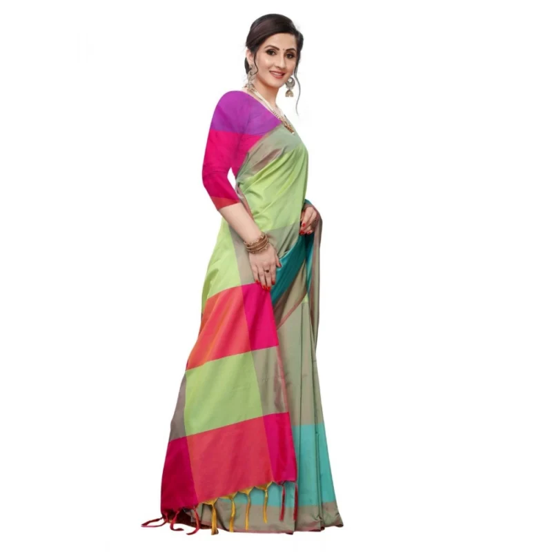 Generic Women's Woven Sana Silk Saree (Lime green,5-6Mtrs) - Image 2
