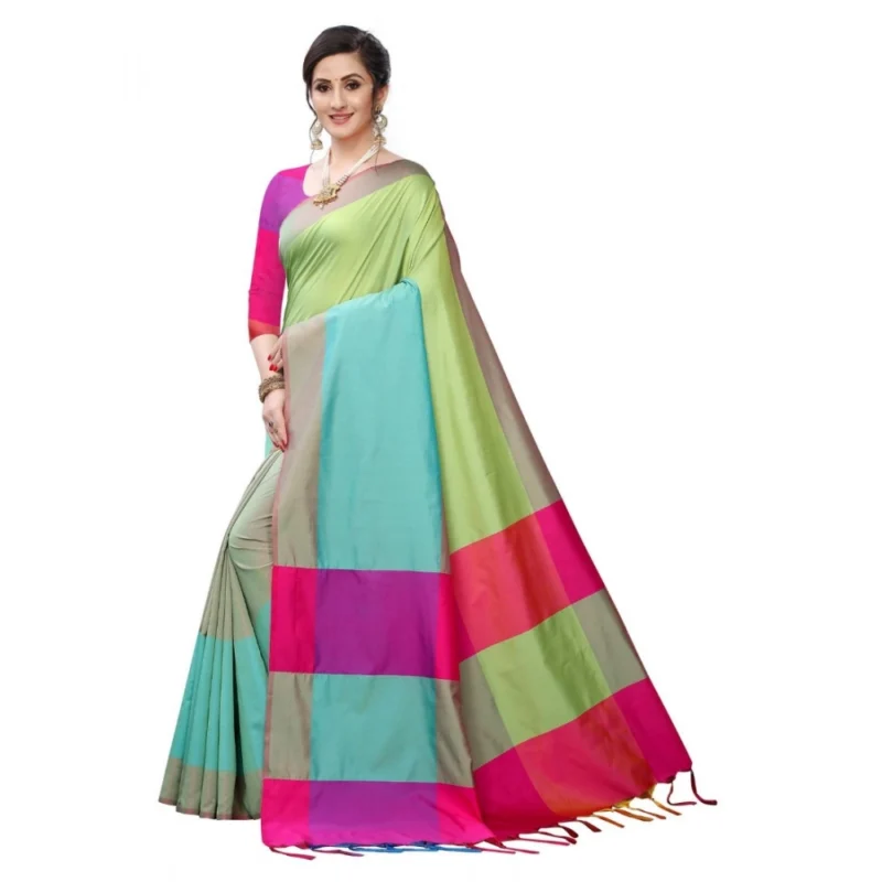 Generic Women's Woven Sana Silk Saree (Lime green,5-6Mtrs) - Image 4