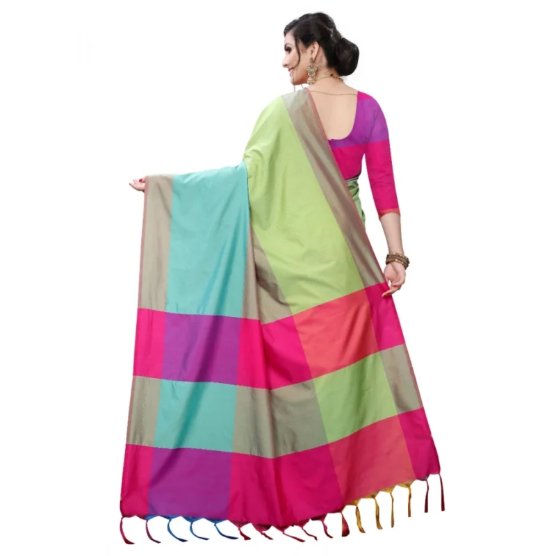Generic Women's Woven Sana Silk Saree (Lime green,5-6Mtrs) - Image 3