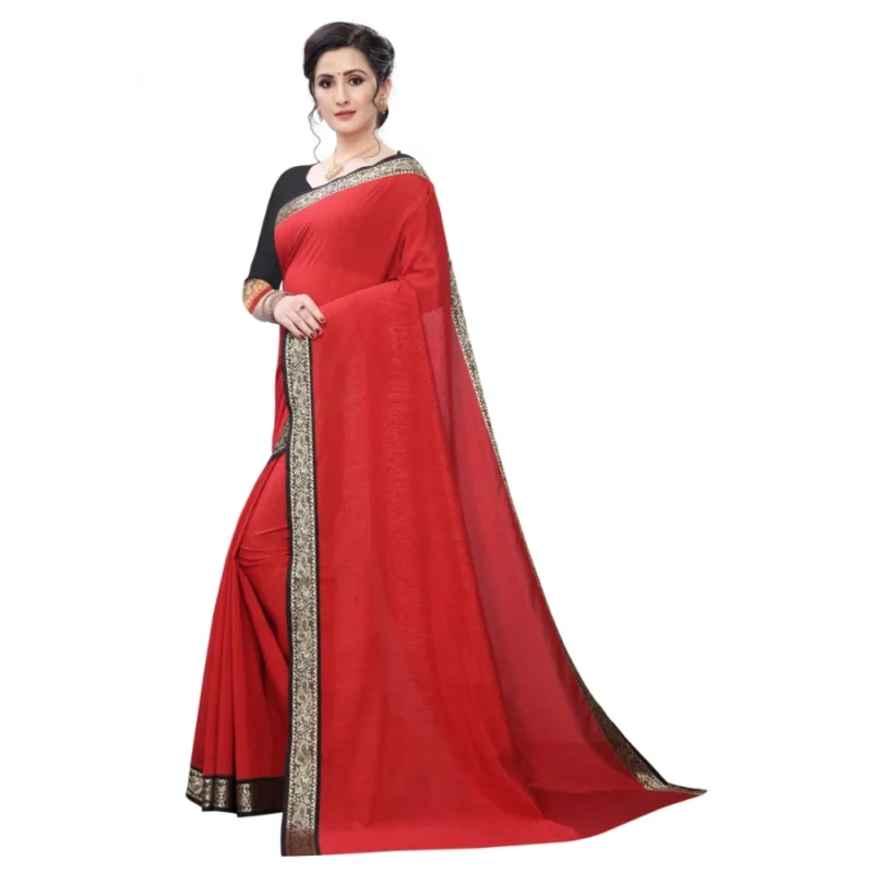 Generic Women's Vichitra Silk Saree(Red ,5-6Mtrs) - Image 4