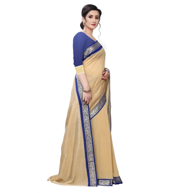 Generic Women's Vichitra Silk Saree(Beige ,5-6Mtrs) - Image 3