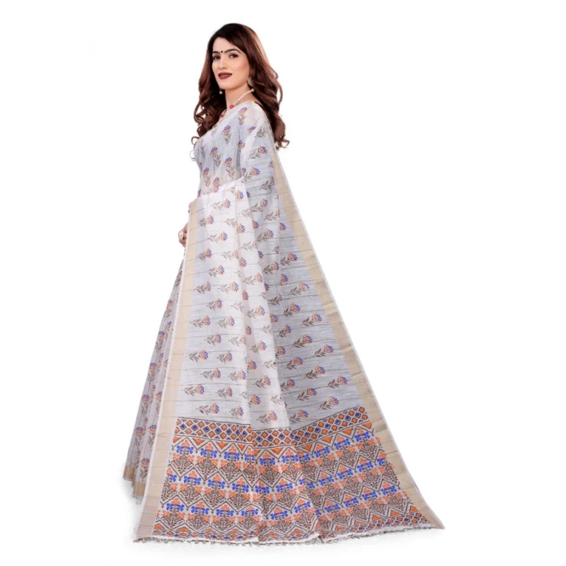 Generic Women's Cotton Blend Saree(White ,5-6Mtrs) - Image 3