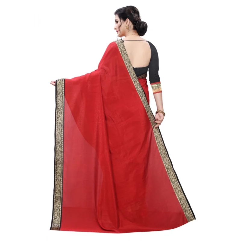 Generic Women's Vichitra Silk Saree(Red ,5-6Mtrs) - Image 2