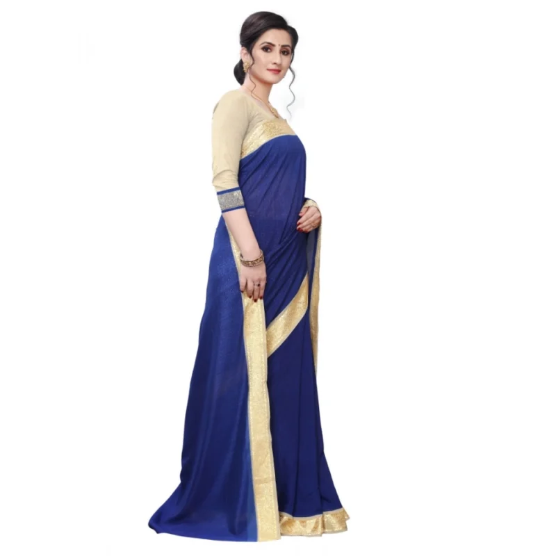 Generic Women's Vichitra Silk Saree(Navy Blue ,5-6Mtrs) - Image 3