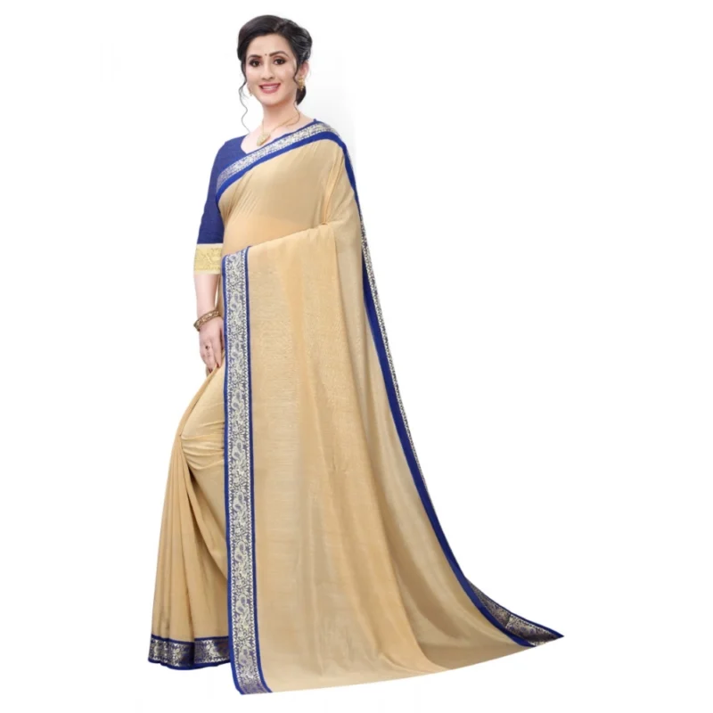 Generic Women's Vichitra Silk Saree(Beige ,5-6Mtrs) - Image 4