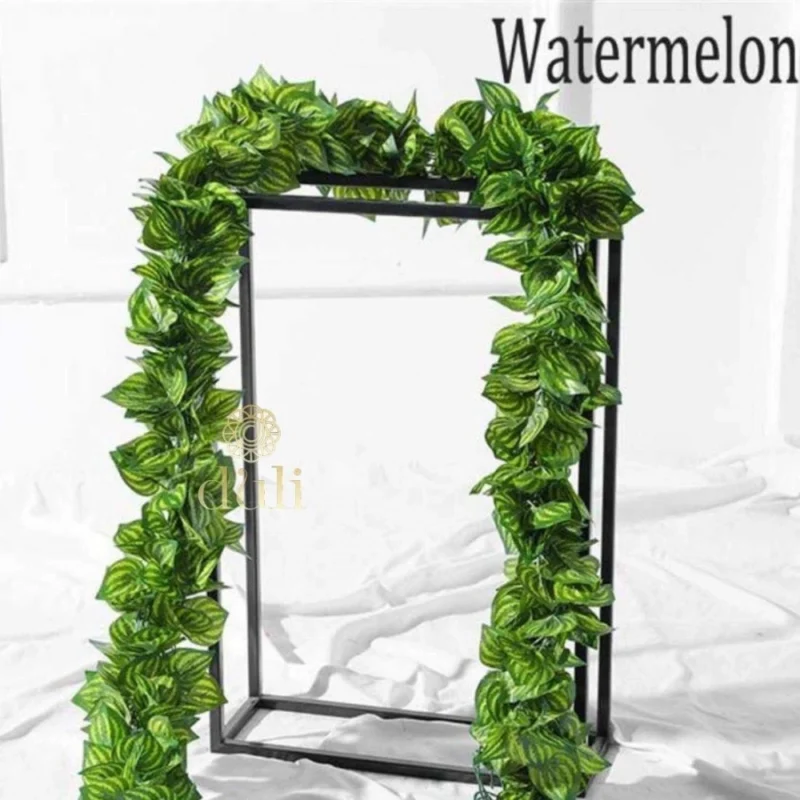Generic Pack Of 2 Silk Polyester Artificial Watermelon Leaf Vine Hanging Garland Foliage Flowers Leaf Plants For Wall Decoration (Color: Green,Length: 6.5 Feet) - Image 2