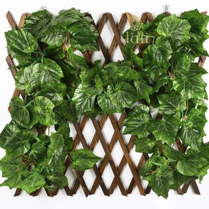 Generic Pack Of 5 Silk Polyester Artificial Grape Leaf Vine Hanging Garland Foliage Flowers Leaf Plants For Wall Decoration (Color: Green,Length: 15 Feet) - Image 2