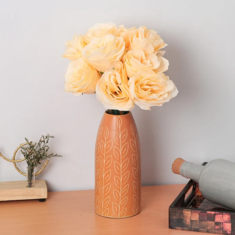 Generic Silk Polyester Artificial Rose Flowers Bunch Bouquet Of 12 Roses For Home Decoration (Color: Cream,Length: 17 Inches) - Image 2