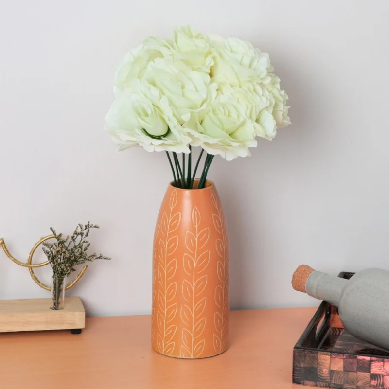 Generic Silk Polyester Artificial Rose Flowers Bunch Bouquet Of 12 Roses For Home Decoration (Color: White,Length: 17 Inches) - Image 2