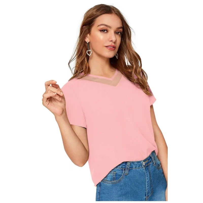 Generic Women's Polyester, Knitting Western Wear T-Shirt (Peach) - Image 5