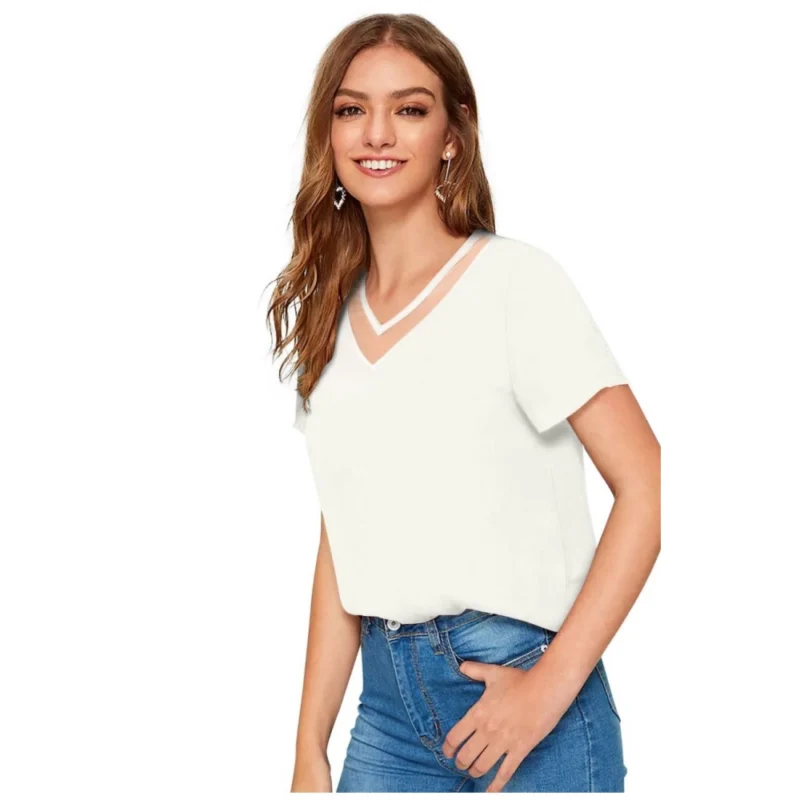 Generic Women's Polyester, Knitting Western Wear T-Shirt (White) - Image 5