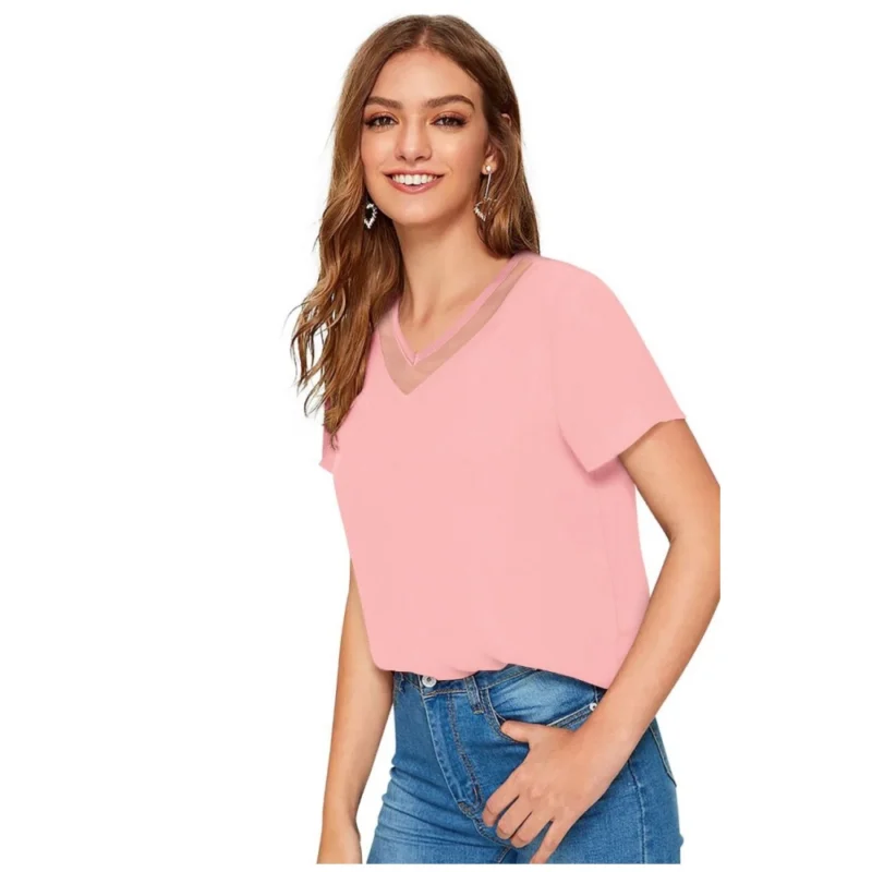 Generic Women's Polyester, Knitting Western Wear T-Shirt (Peach) - Image 2