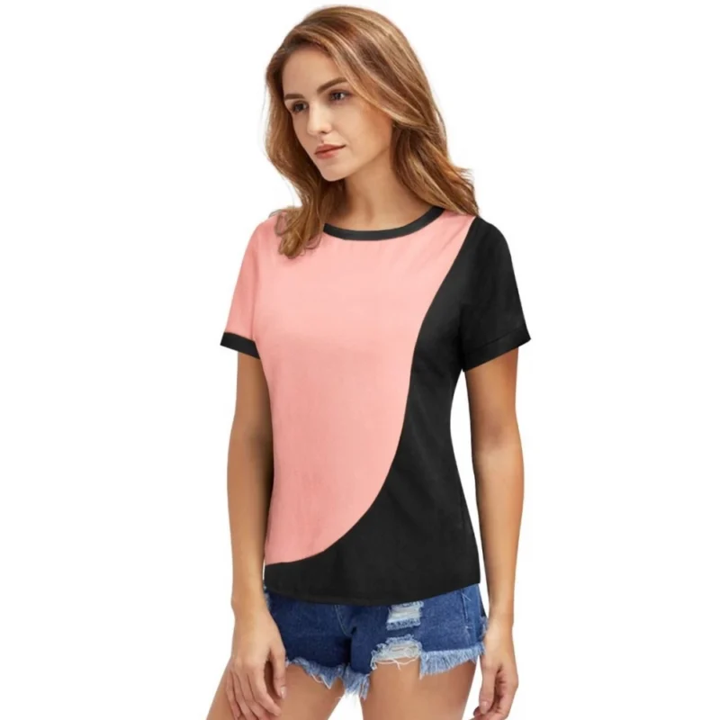 Generic Women's Polyester, Knitting Western Wear T-Shirt (Peach) - Image 2