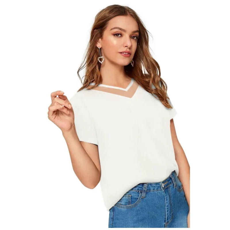 Generic Women's Polyester, Knitting Western Wear T-Shirt (White) - Image 3