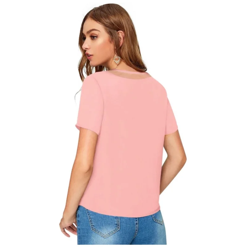 Generic Women's Polyester, Knitting Western Wear T-Shirt (Peach) - Image 3
