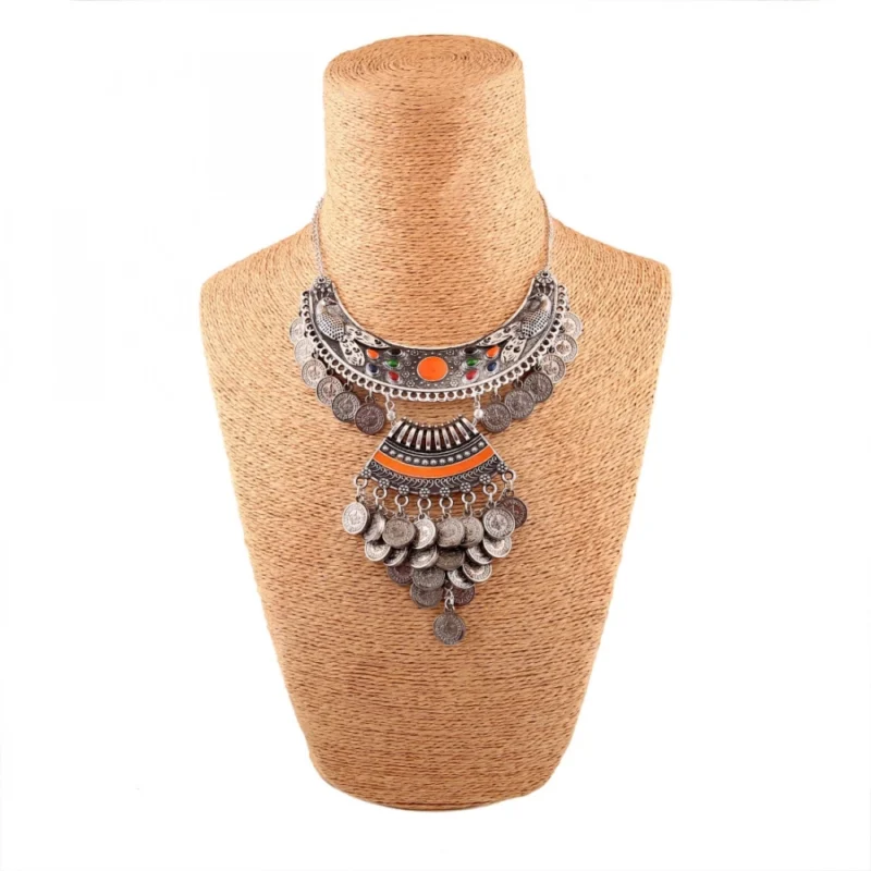 Generic Designer Oxidised German Silver Tribal Necklace Pandeant Antique Necklace (Color: Silver) - Image 2