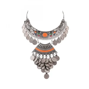 Generic Designer Oxidised German Silver Tribal Necklace Pandeant Antique Necklace (Color: Silver)