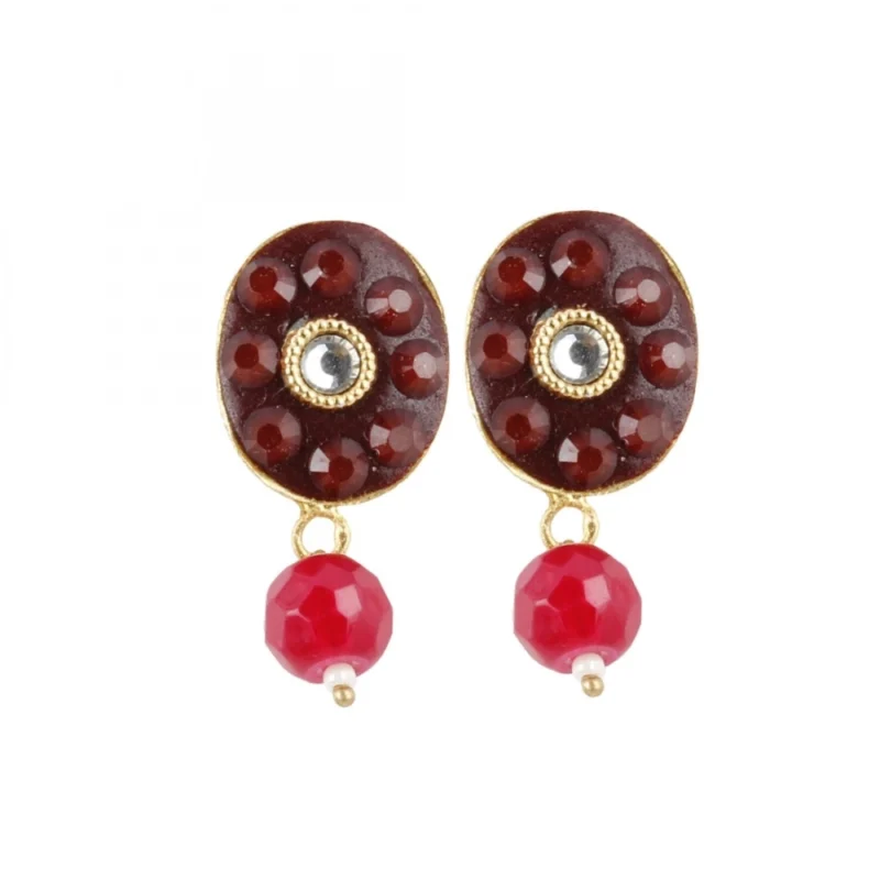 Generic Women's Stylish Maroon Golde Plated Traditional Kundan Necklace Set with Earrings (Color: Red) - Image 2