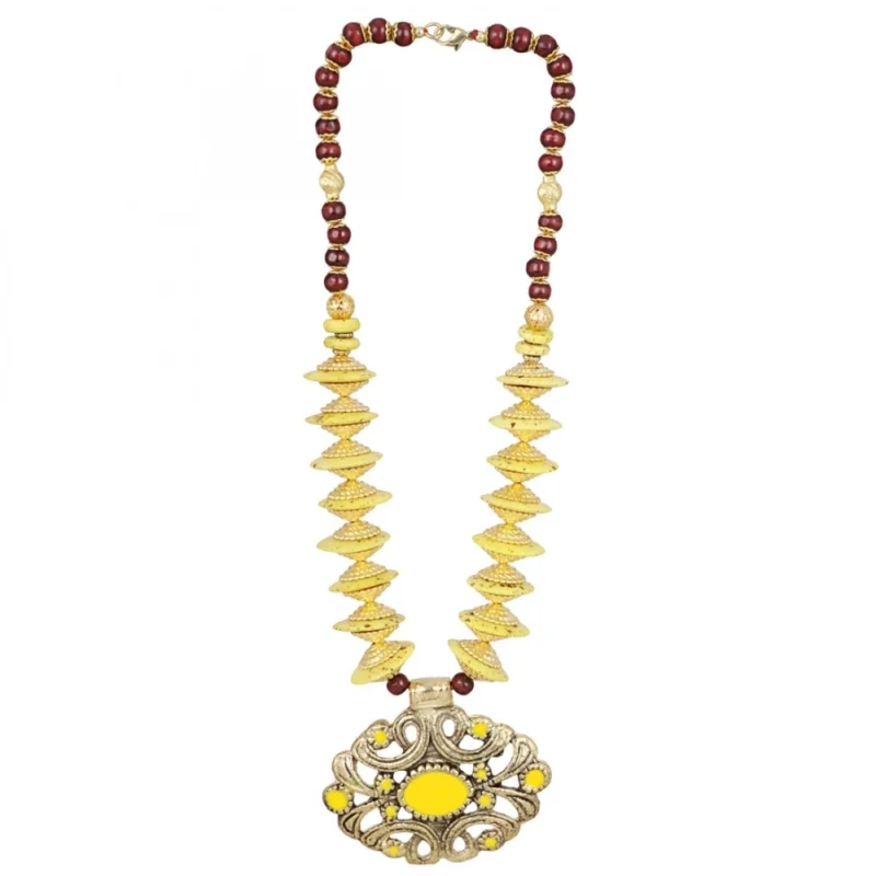 Generic Women's Designer Yellow and Golden Beads Necklace (Color: Yellow) - Image 2