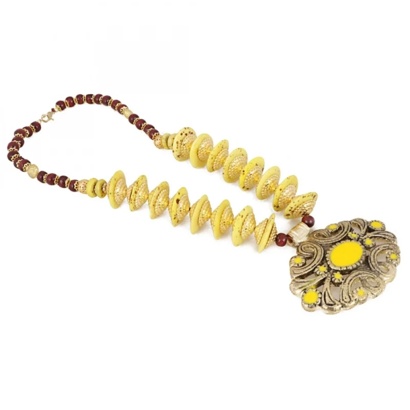 Generic Women's Designer Yellow and Golden Beads Necklace (Color: Yellow) - Image 4