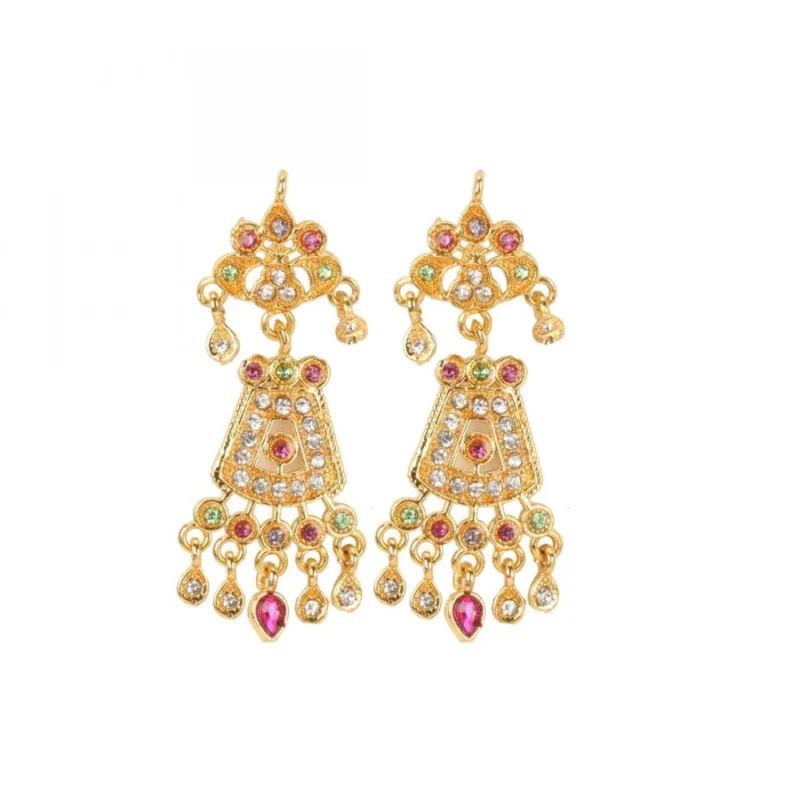 Generic Gold-Plated And Jadau Choker Necklace With Earrings Set For Women - Image 2