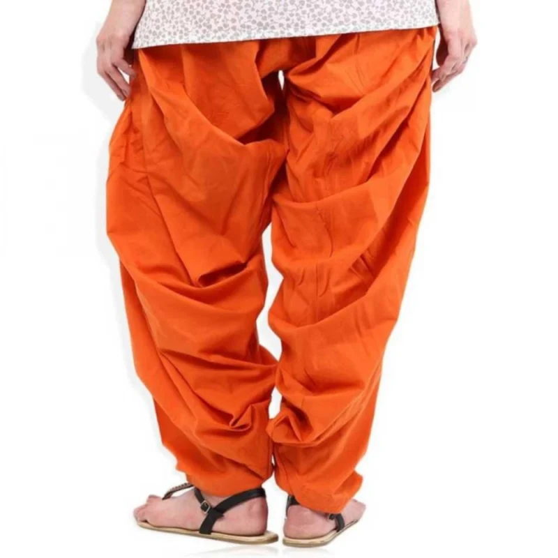 Generic Women's Cotton Solid Patiyala (Color:Orange) - Image 3