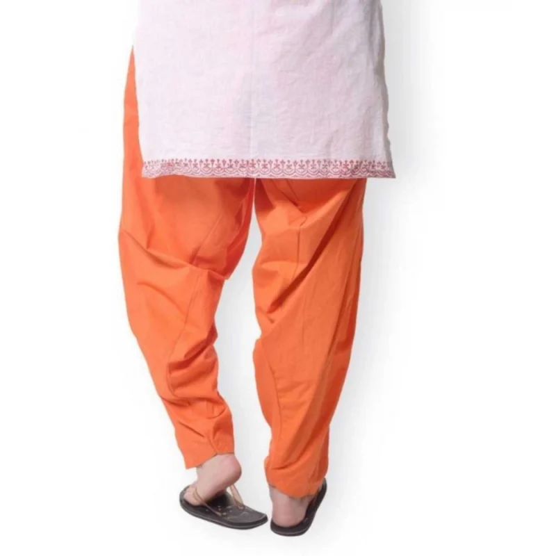 Generic Women's Cotton Solid Patiyala (Color:Orange) - Image 2