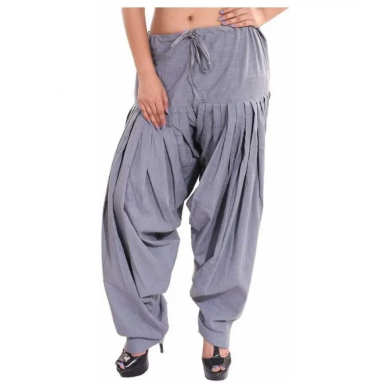Generic Women's Cotton Solid Patiyala (Color:Smoke Grey) - Image 4