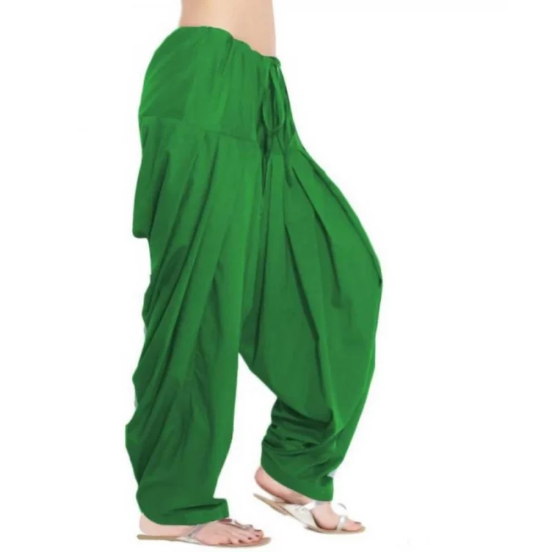 Generic Women's Cotton Solid Patiyala (Color:Green) - Image 4