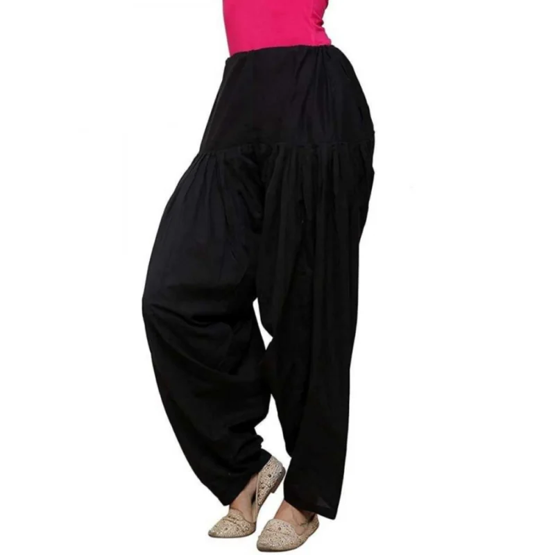Generic Women's Cotton Solid Patiyala (Color:Black) - Image 2