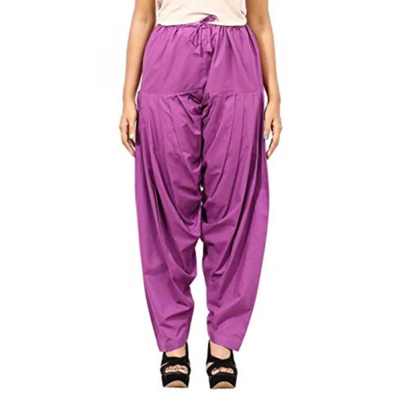Generic Women's Cotton Solid Patiyala (Color:Violet) - Image 2