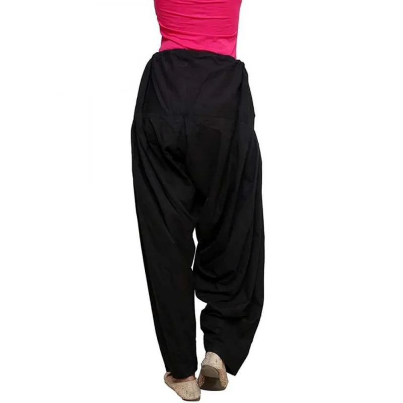 Generic Women's Cotton Solid Patiyala (Color:Black) - Image 4
