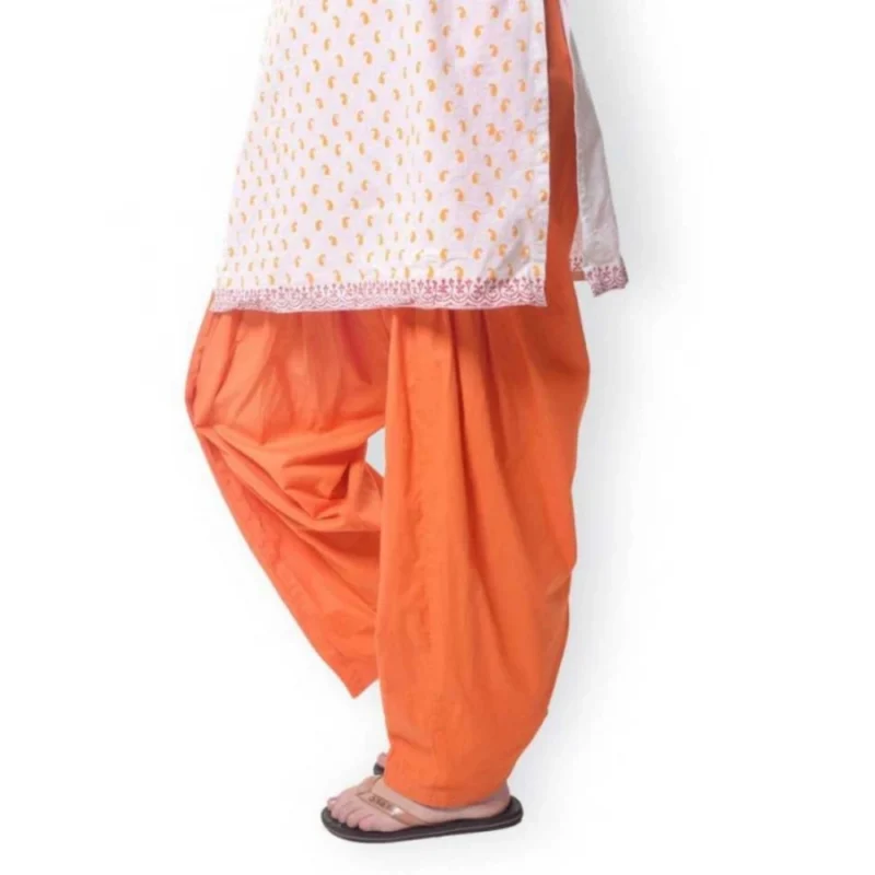 Generic Women's Cotton Solid Patiyala (Color:Orange) - Image 4
