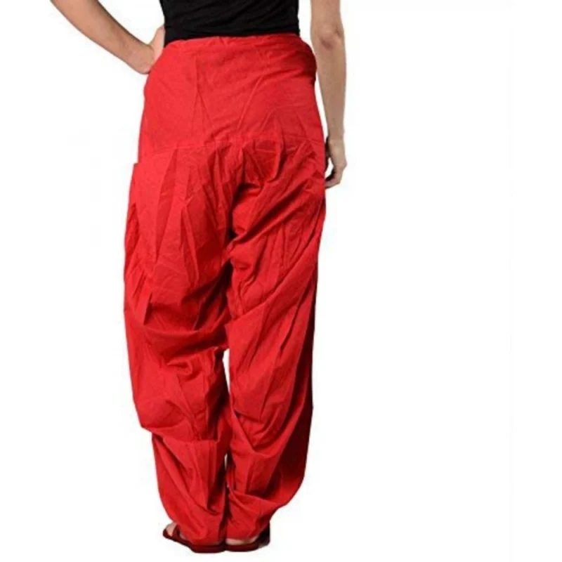 Generic Women's Cotton Solid Patiyala (Color:Red) - Image 2
