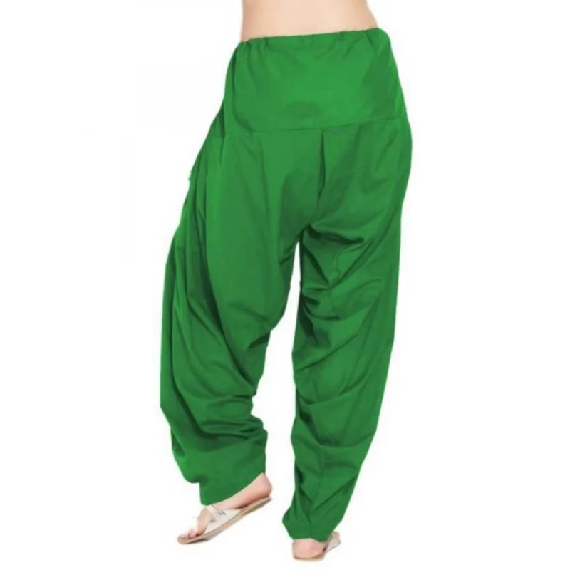 Generic Women's Cotton Solid Patiyala (Color:Green) - Image 2