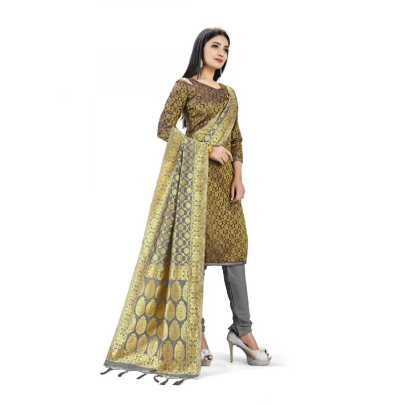 Generic Banarasi Silk Unstitched Salwar-Suit Material Premium Quality With Dupatta (Color: Black) - Image 4