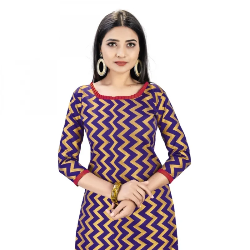 Generic Banarasi Silk Unstitched Salwar-Suit Material Premium Quality With Dupatta (Color: Navy Blue) - Image 2