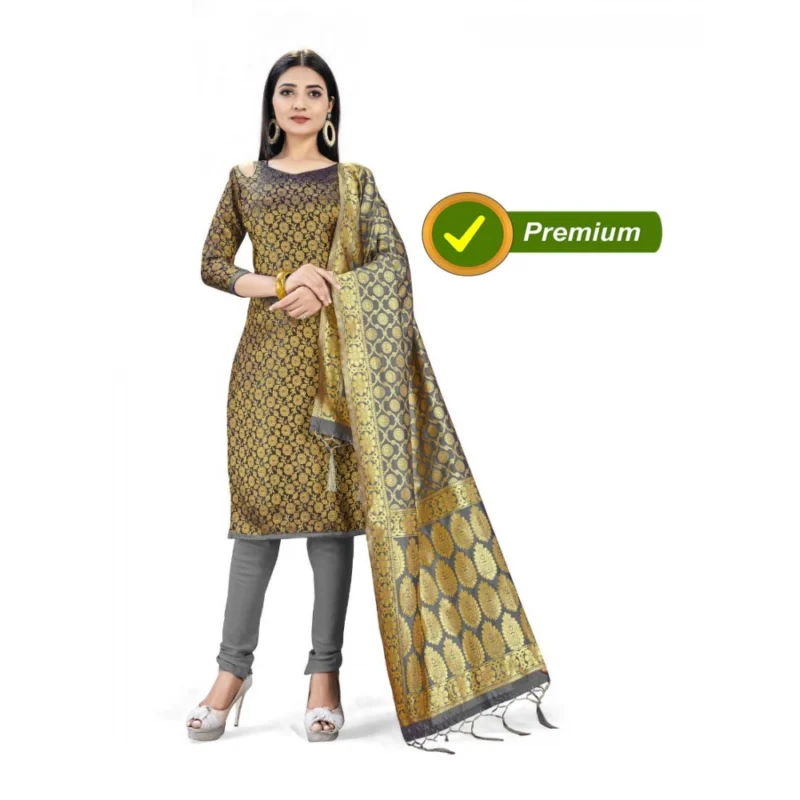 Generic Banarasi Silk Unstitched Salwar-Suit Material Premium Quality With Dupatta (Color: Black) - Image 6