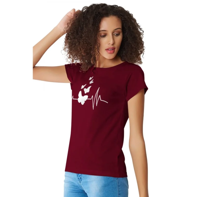 Generic Women's Cotton Western Wear T Shirt (Maroon) - Image 5