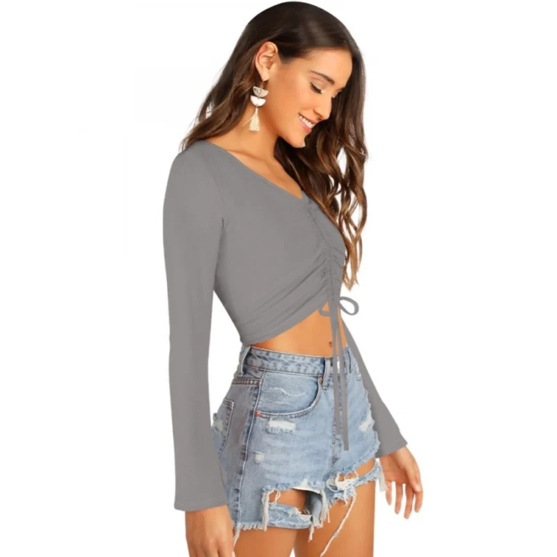 Generic Women's 95% Polyester 5% Spandex Western Wear Tops (Grey) - Image 2