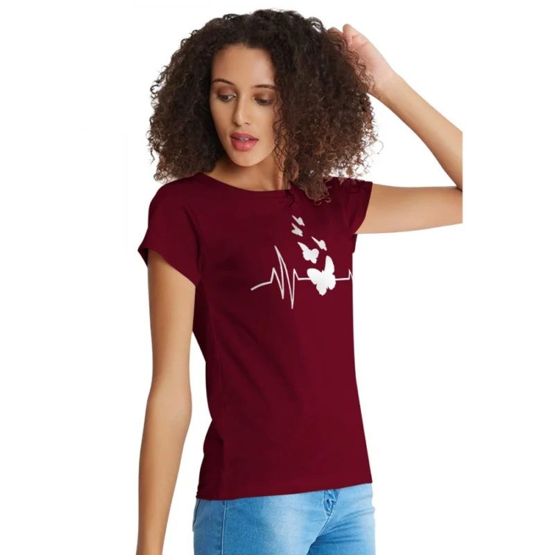 Generic Women's Cotton Western Wear T Shirt (Maroon) - Image 3