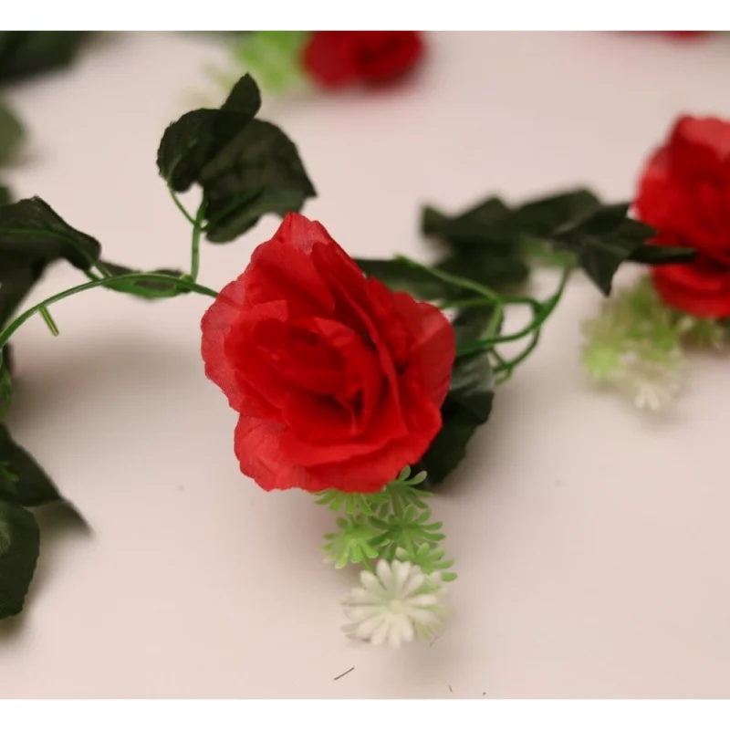 Generic Artificial Red White Filler Rose Vines Flowers Plants Artificial Flower Creeper Hanging Rose For Home Decoration (Color: Red, Material: Silk Polyester) - Image 3