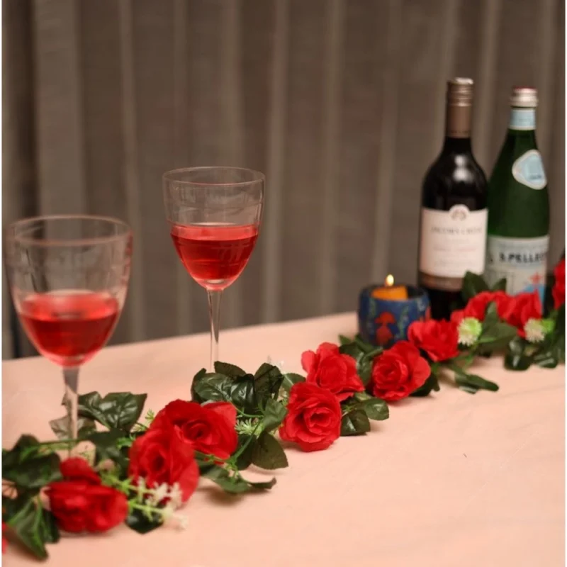 Generic Artificial Red White Filler Rose Vines Flowers Plants Artificial Flower Creeper Hanging Rose For Home Decoration (Color: Red, Material: Silk Polyester) - Image 2